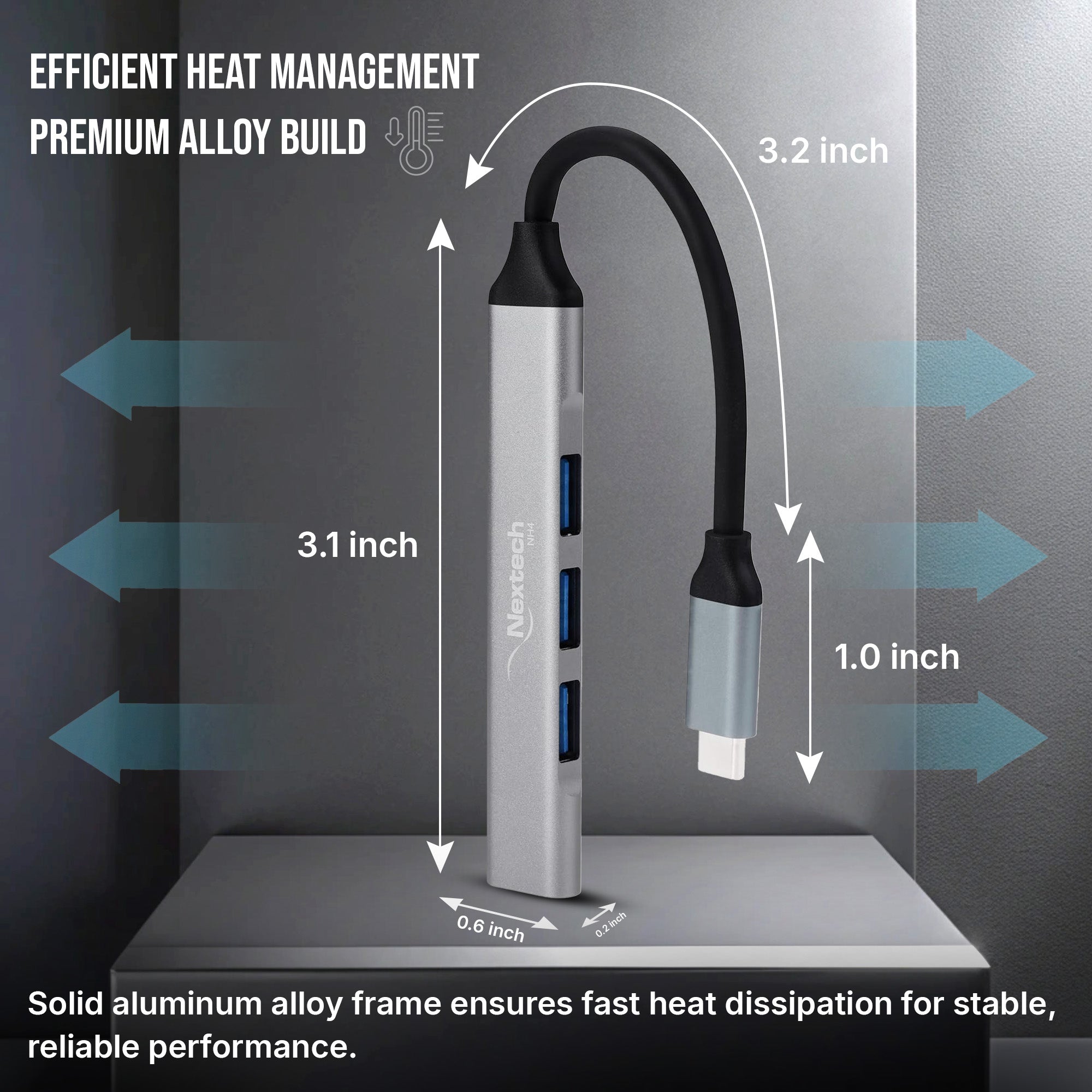 Nextech 4-in-1 USB-C to USB-A Hub – USB 3.0 & 3 USB 2.0 Ports, Laptop Docking Station, USB-C Hub for MacBook, PC, USB Hub Adapter for Data Transfer & Connectivity