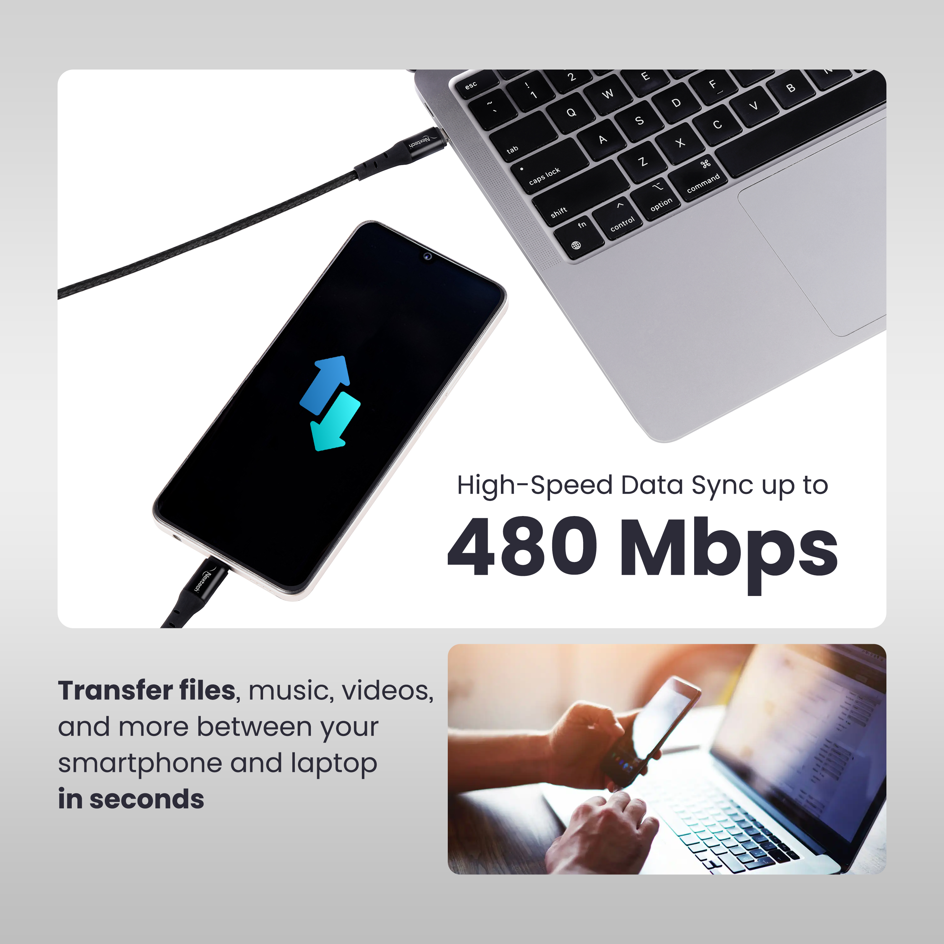 Nextech 65W USB Type-C to Type-C Cable 1.2M Long | Fast Charging Braided USB-C Cable for Smartphones, Laptops & Tablets | Durable, Safe & Tangle-Free C to C Charger Cable (Black)