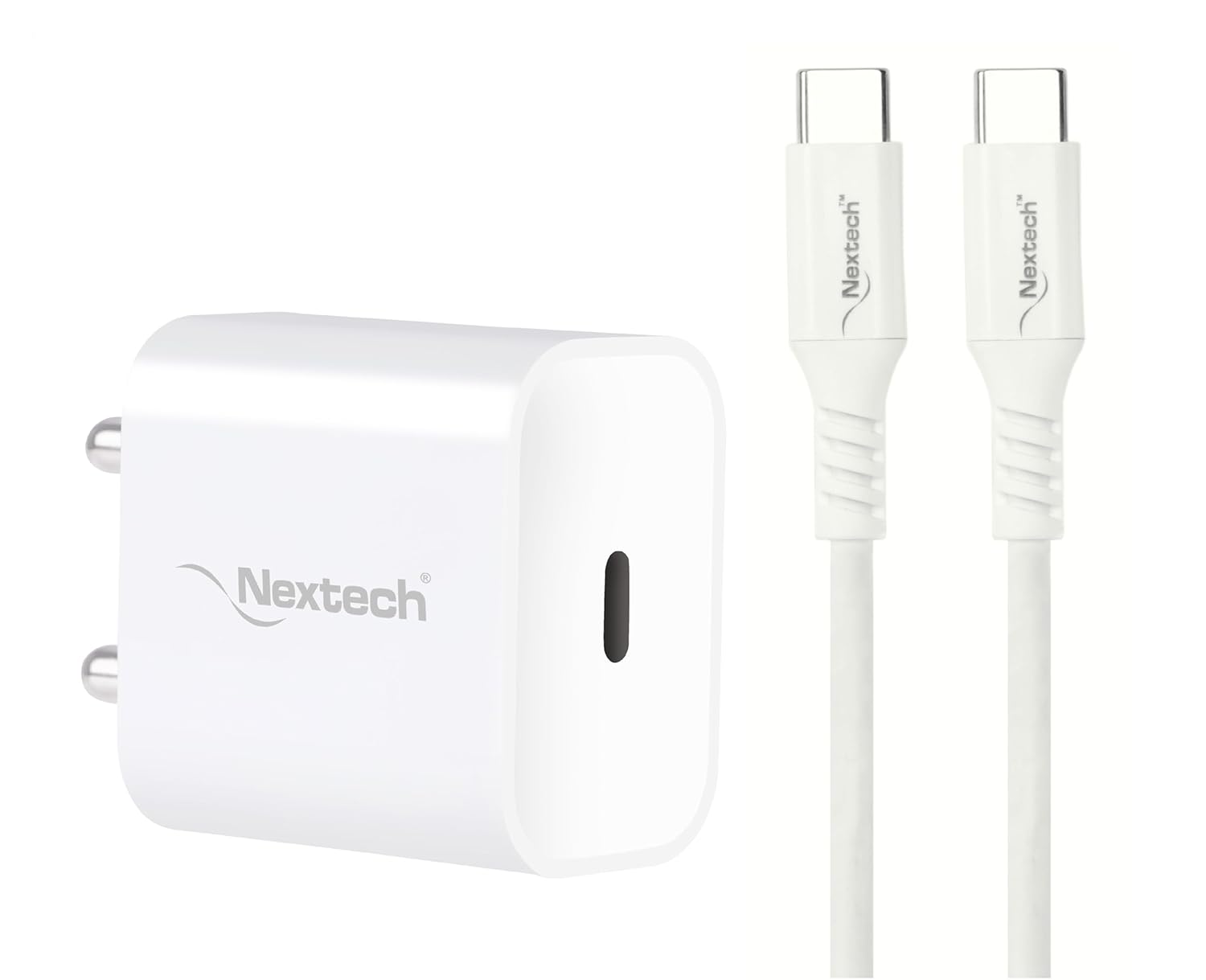 Nextech 20W Type-C Wall Charger with 1M Type-C Cable | Fast Charging Adapter for Android Smartphones & iPhone 16/16 Plus/16 Pro/15/14/13/12 Series | Compact, Safe & Travel-Friendly (White)