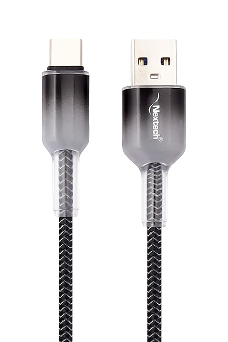 Nextech Braided Type C Cable | 3A Fast Charging for Smartphones, Tablets & Other Type C Devices | 480Mbps Data Sync | 1M USB Type C Cable | Durable, 5K Insertions-Tested, Black