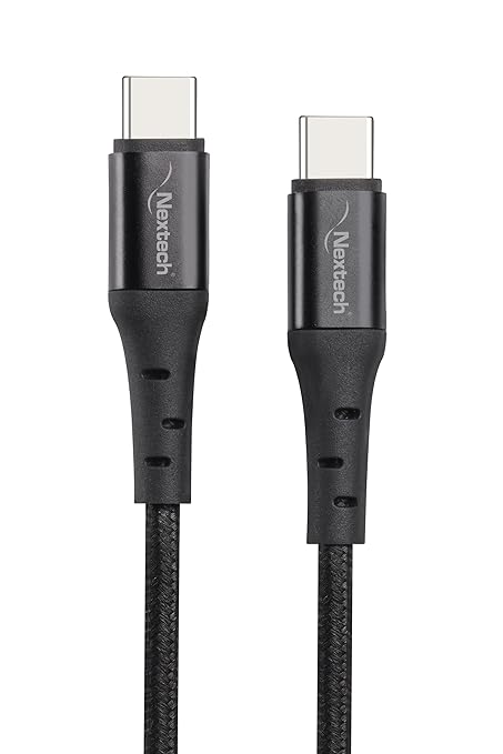 Nextech 65W Type C to Type C Fast Charging Cable | 5A Fast Charging 2.44m Braided USB Cable for Smartphones, Tablets, Laptops & Other USB C Devices | 480Mbps Data Sync, Durable & Reliable, Black