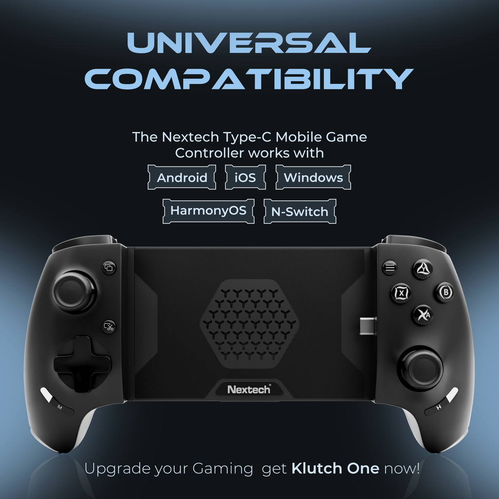 Nextech Klutch One Gamepad with iPhone 15 & Above/Android, XBOX, HID & Keymap Modes | Type C & Bluetooth Connectivity | Gaming Controller for Mobile, PC,Console | Mobile Gamepad & Mobile Controller