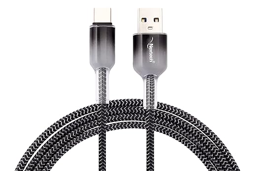Nextech Braided Type C Cable | 3A Fast Charging for Smartphones, Tablets & Other Type C Devices | 480Mbps Data Sync | 1M USB Type C Cable | Durable, 5K Insertions-Tested, Black