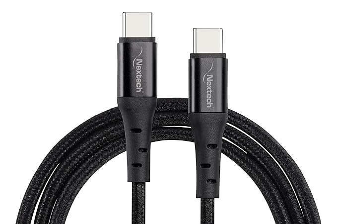 Nextech 65W USB Type-C to Type-C Cable 1.2M Long | Fast Charging Braided USB-C Cable for Smartphones, Laptops & Tablets | Durable, Safe & Tangle-Free C to C Charger Cable (Black)