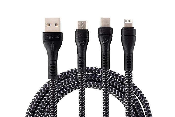 Nextech 3 in 1 Charging USB Cable | Dual Type C & Lightning | Fast Charging for iPhone, iPad, Samsung, OnePlus, Mi, Oppo, Vivo, Xiaomi | Durable, High-Speed Type C Cable Fast Charging, 1.2M