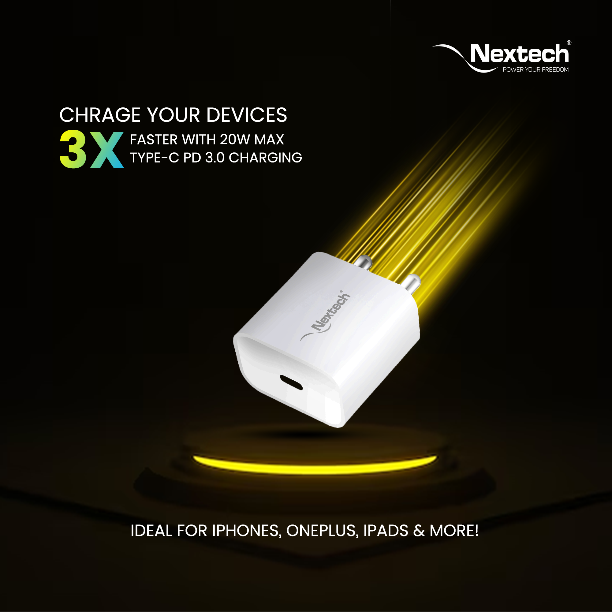 Nextech 20W Fast Charger Adapter – Original USB-C Type Wall Charger for iPhone 16/16 Plus/16 Pro/16 Pro Max,15/14/13/12 Series, Google Pixel & All USB-C Powered Devices (White, Without Cable)