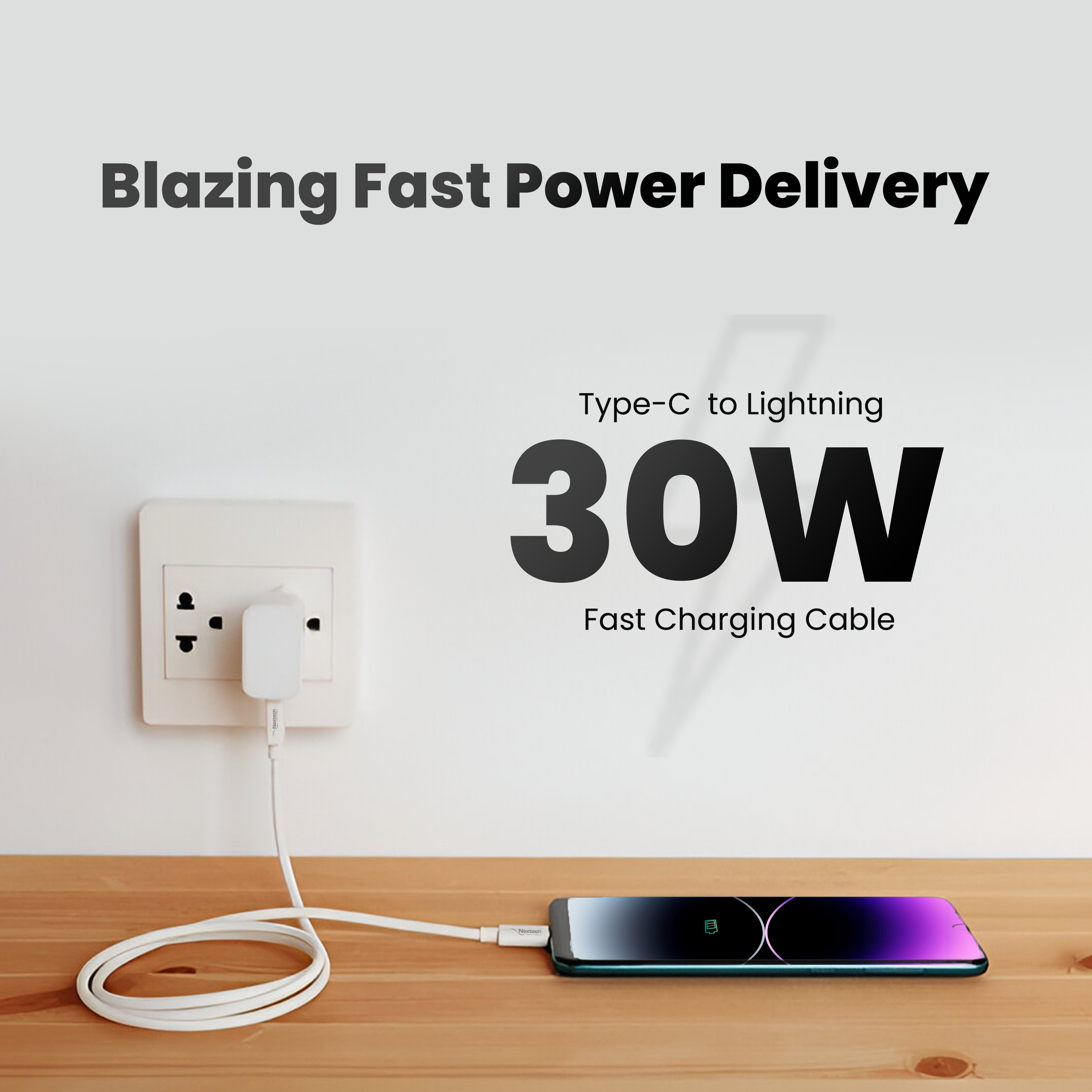 Nextech 20W USB-C to 8 Pin Fast Sync & Charge Cable | USB C to Lightning Cable 1.2M | iPhone Fast Charger Cable for iPhone 14/13/12/12 Pro Max/iPad & More