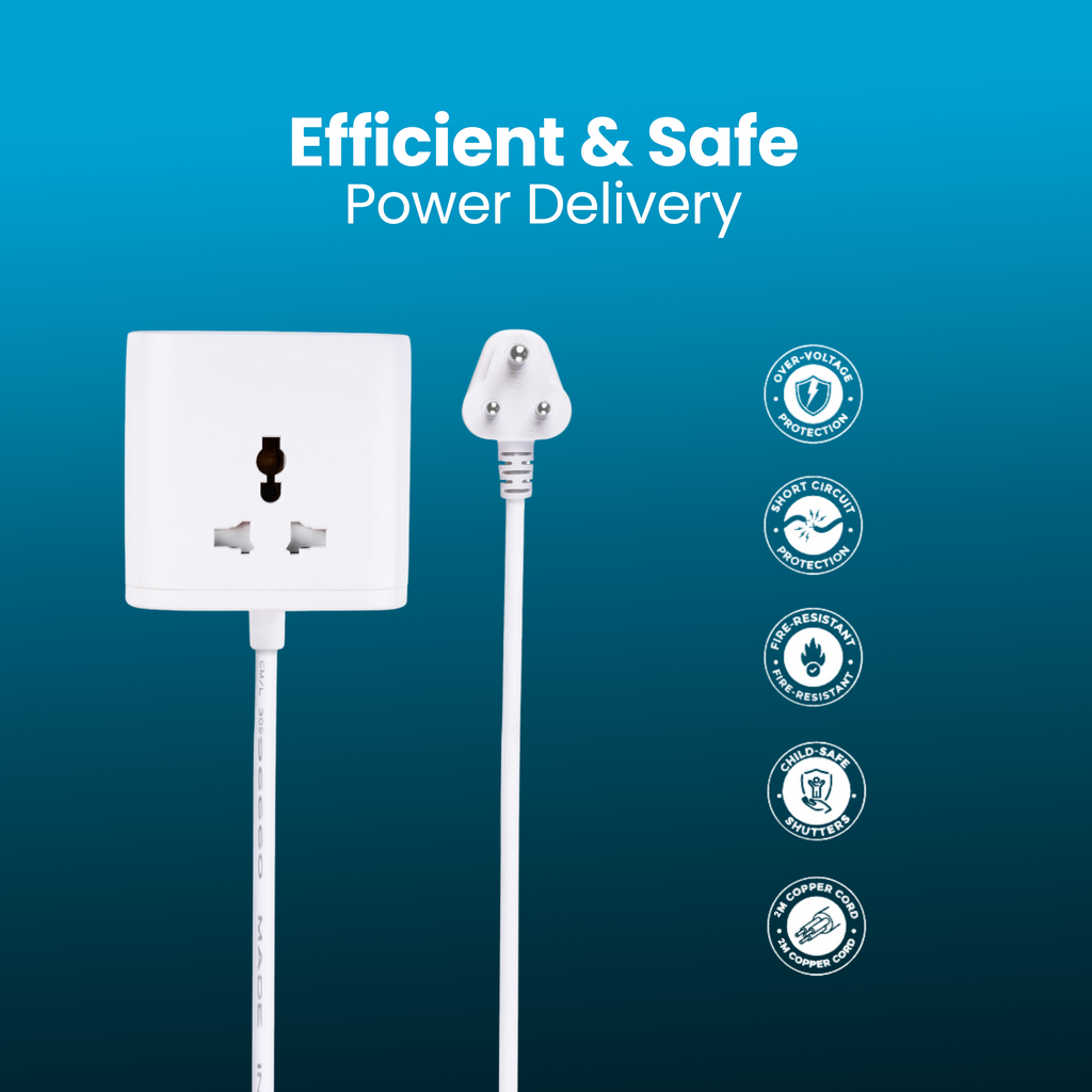 Nextech 20W Cube 20 High Speed Smart Desktop Charger with 2M Copper Cable, Type C PD Port, 2 USB Mach Port, 3 AC Power Socket, Compatible with Laptop,Smartphones,iPhones,Tablet,Power Bank(White)