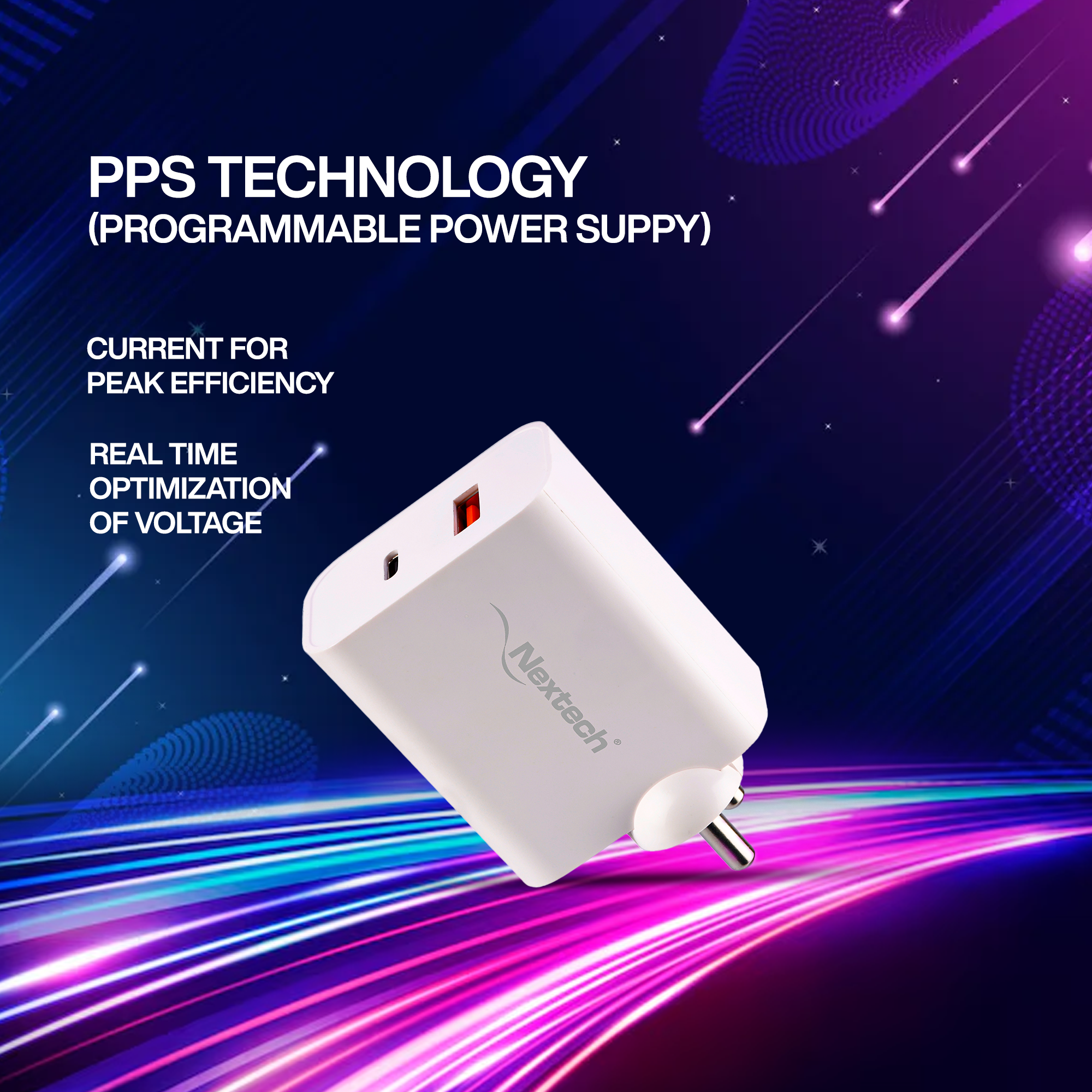 Nextech 65W Fast Charger Adapter – Dual Port (USB-C & USB-A) Mobile & Laptop Charger Compatible with iPhone 16/16+/16 Pro/16 Pro Max, iPhone 15/14/13/12 Series, MacBook, Samsung etc. (White)