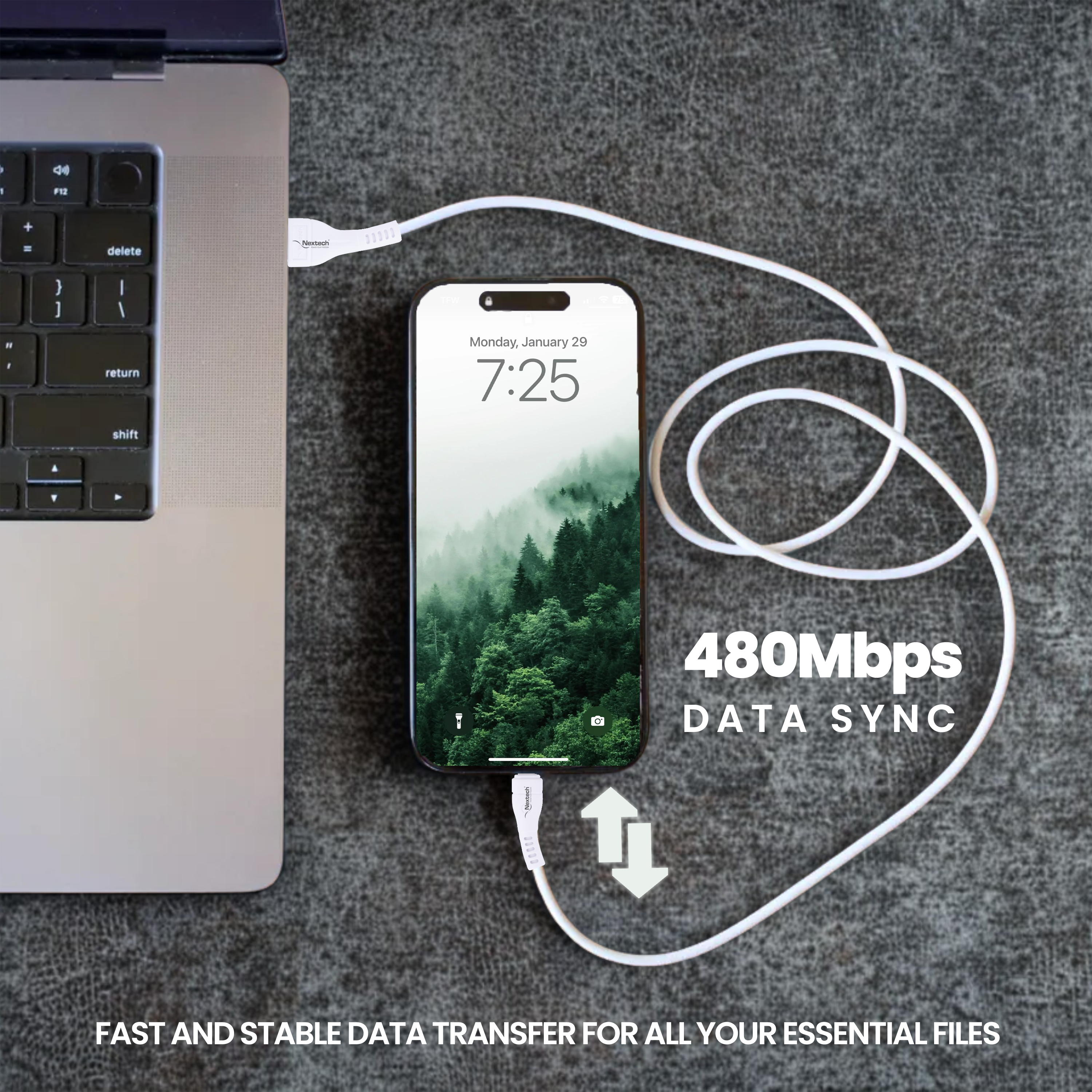Nextech Fast Sync & Charge 8 Pin Cable | USB to Lightning 3.6A Fast Charging Braided Cable | 18W Max Power | Compatible for iPhone 14, 13, 12, 11, iPad, MacBook, iMac, AirPods | 480Mbps Data Sync