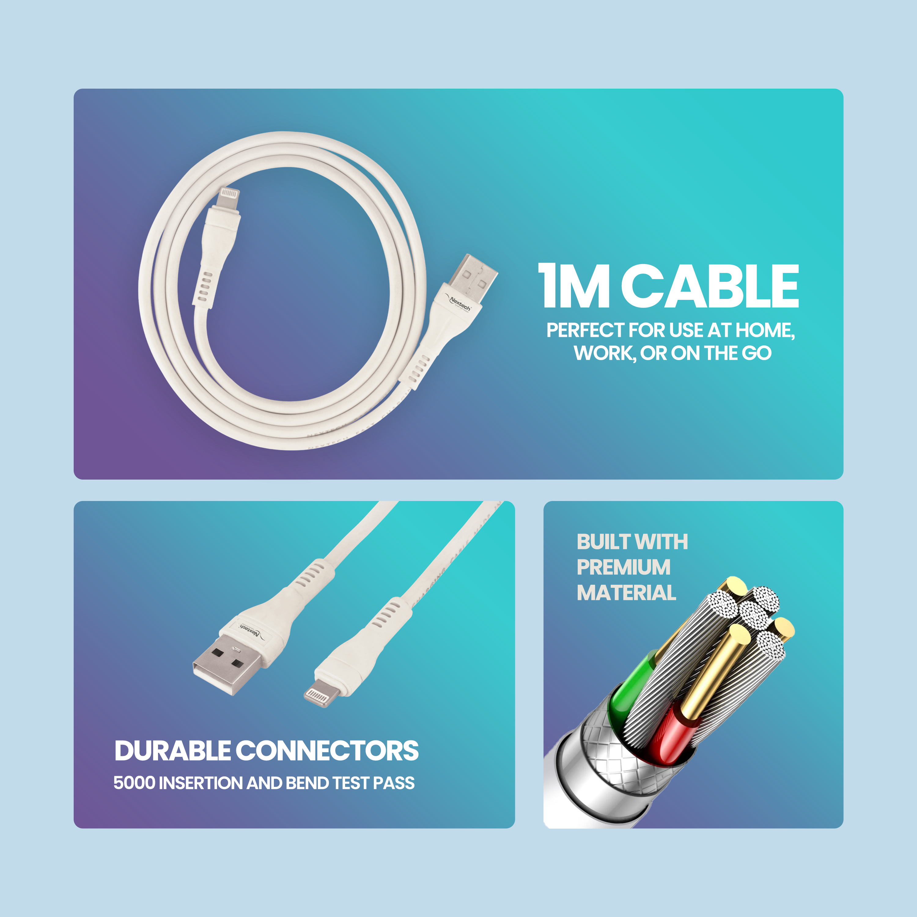 Nextech Fast Sync & Charge 8 Pin Cable | USB to Lightning 3.6A Fast Charging Braided Cable | 18W Max Power | Compatible for iPhone 14, 13, 12, 11, iPad, MacBook, iMac, AirPods | 480Mbps Data Sync