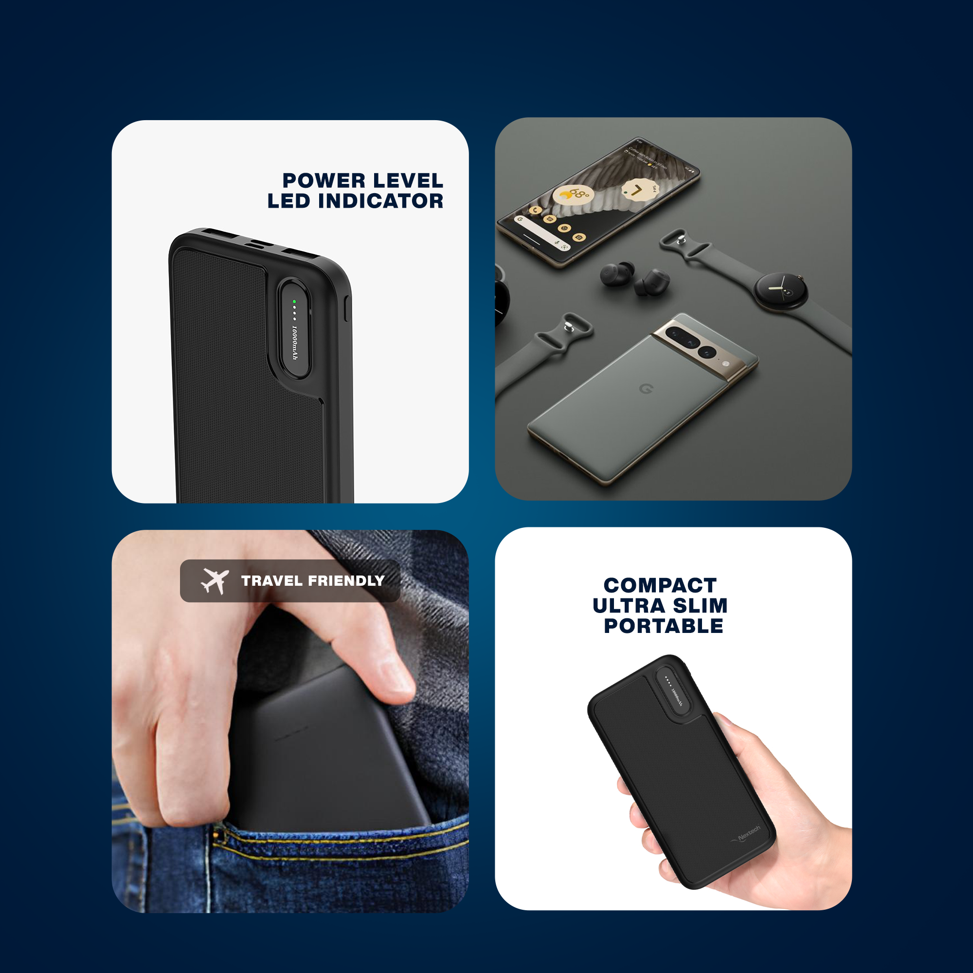 Nextech 10000mAh Power Bank | Power Bank Fast Charging | Dual Input (Type-C + Micro) & Dual Output | Powerbank for iPhone, Android | Compatible with All Smartphone