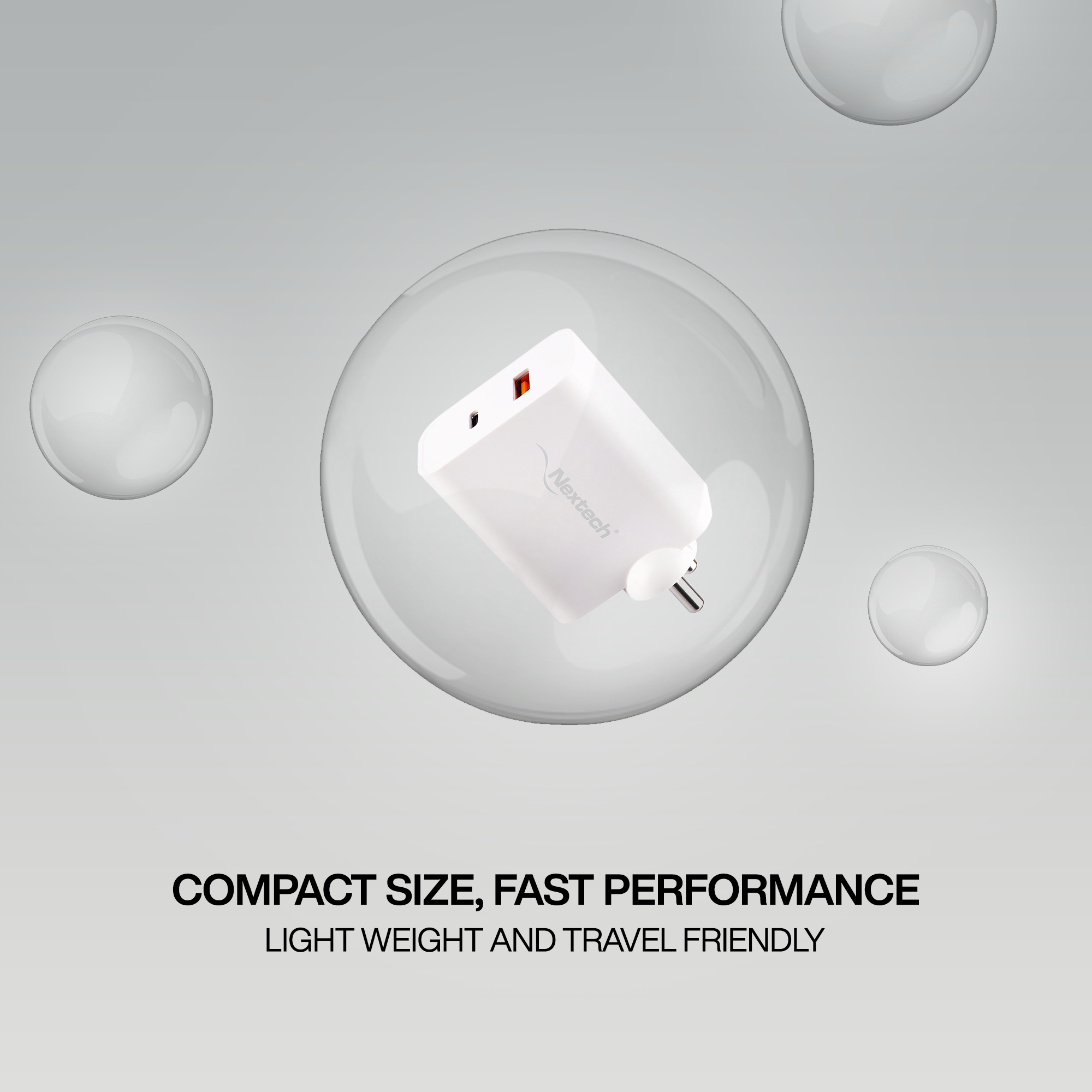 Nextech 65W Fast Charger Adapter – Dual Port (USB-C & USB-A) Mobile & Laptop Charger Compatible with iPhone 16/16+/16 Pro/16 Pro Max, iPhone 15/14/13/12 Series, MacBook, Samsung etc. (White)