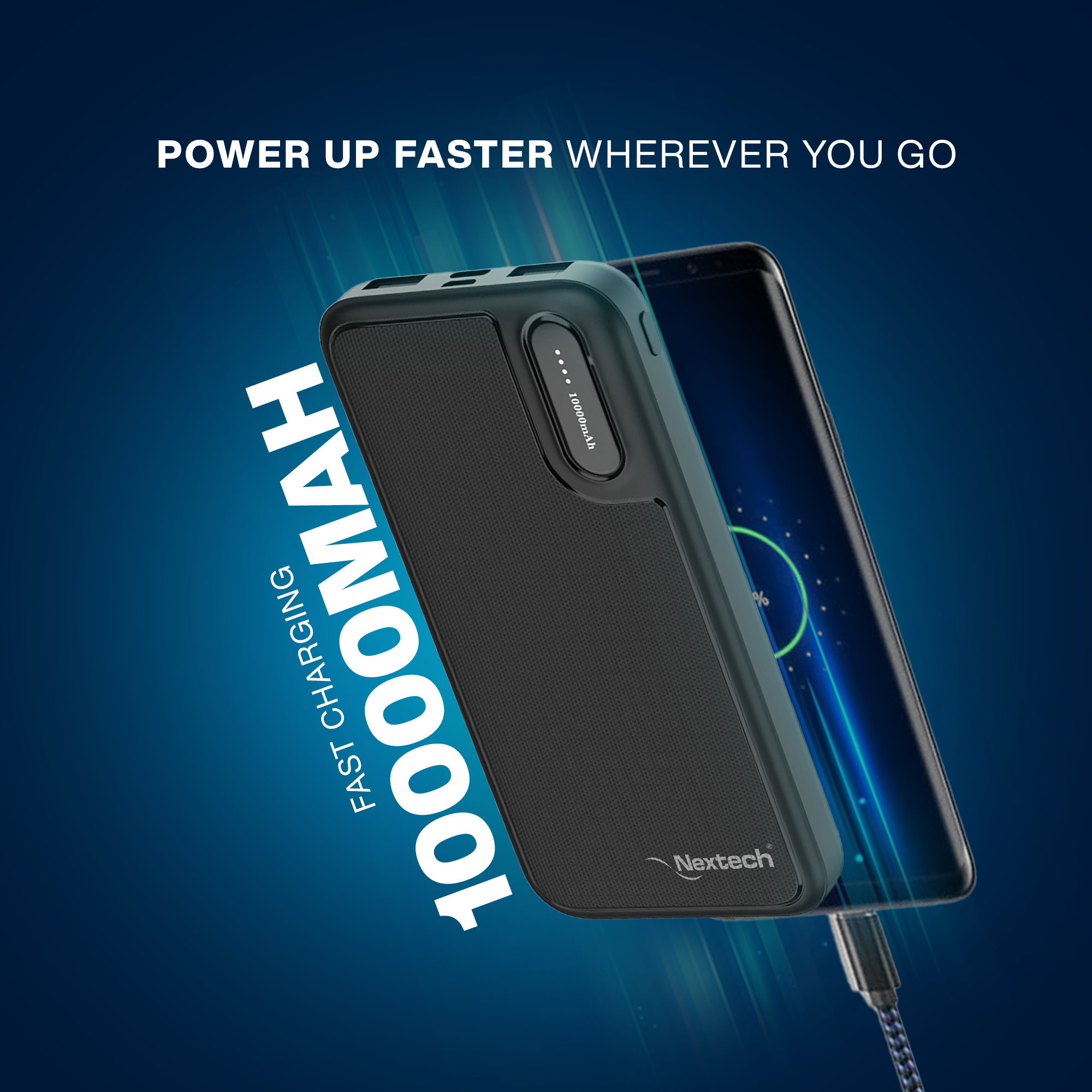 Nextech 10000mAh Power Bank | Power Bank Fast Charging | Dual Input (Type-C + Micro) & Dual Output | Powerbank for iPhone, Android | Compatible with All Smartphone